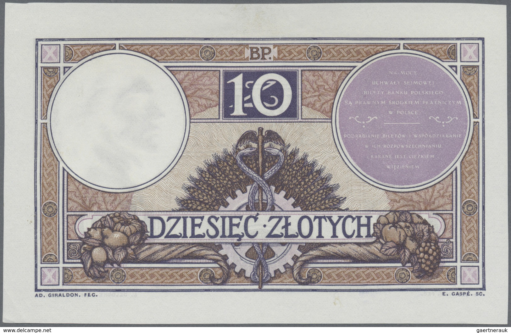 Poland / Polen: 10 Zlotych 1919 (1924), P.54, Extraordinary Rare Note In Almost Perfect Condition Wi - Poland