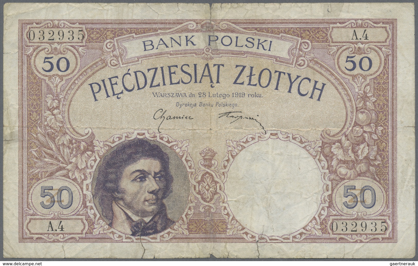 Poland / Polen: 50 Zlotych 1919 (1924), P.55, Highly Rare Note In Almost Well Worn Condition With St - Poland