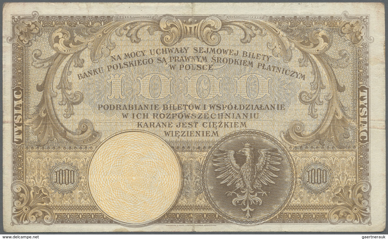 Poland / Polen: 1000 Zlotych 1919, P.59, Vertical And Horizontal Fold At Center, Lightly Stained Pap - Poland