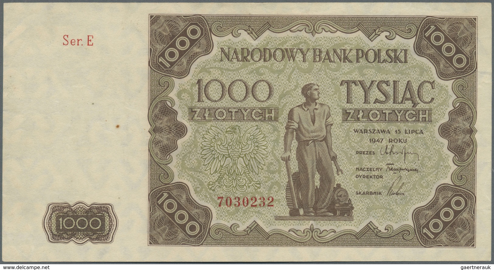 Poland / Polen: 1000 Zlotych 1947 P. 133 Only Light Folds And Handling In Paper, Condition: VF+ To X - Poland