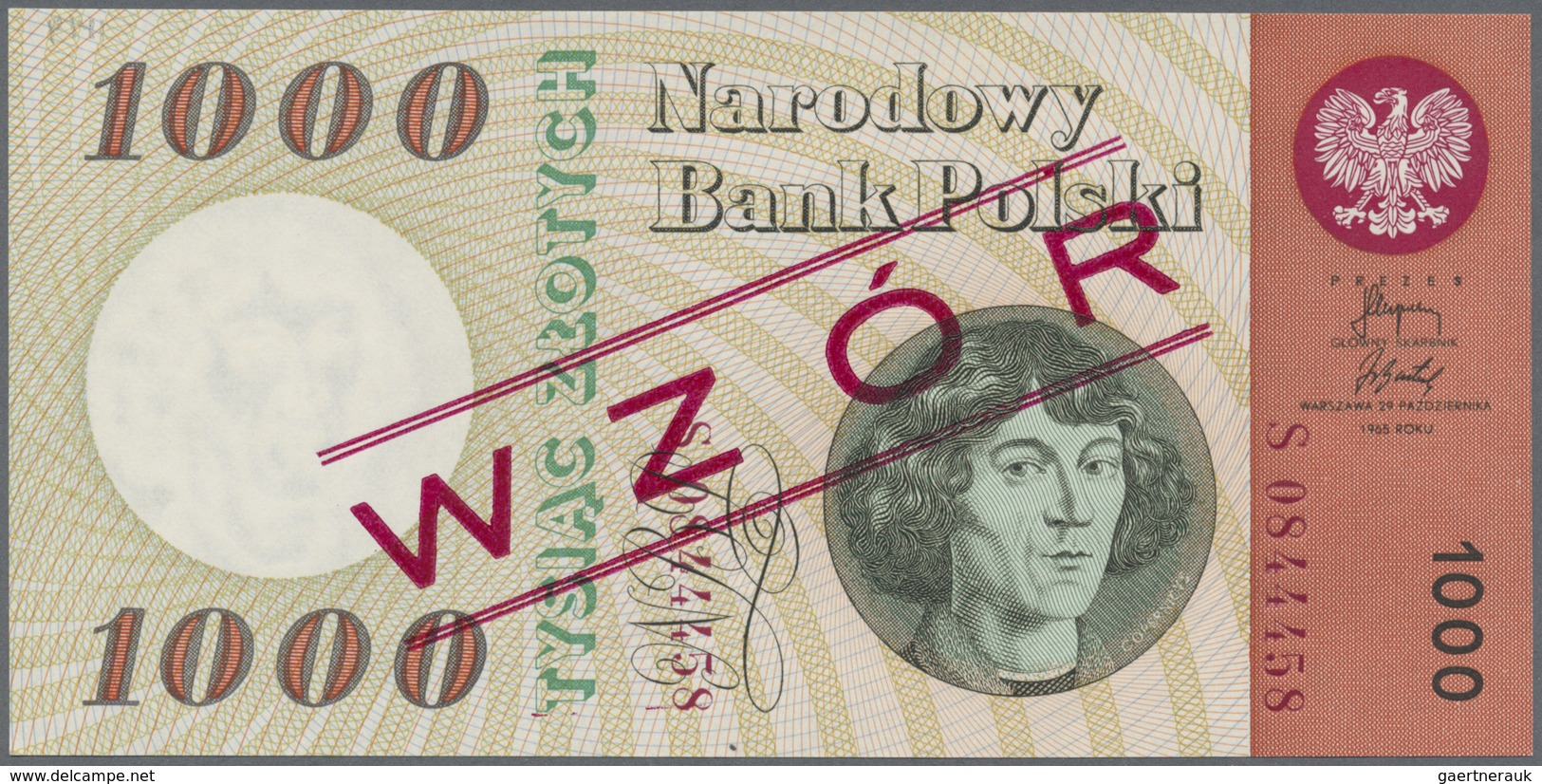 Poland / Polen: Pair With 1000 Zlotych 1965 P.141 (F) And 1000 Zlotych 1965 SPECIMEN P.141s (UNC) (2 - Poland