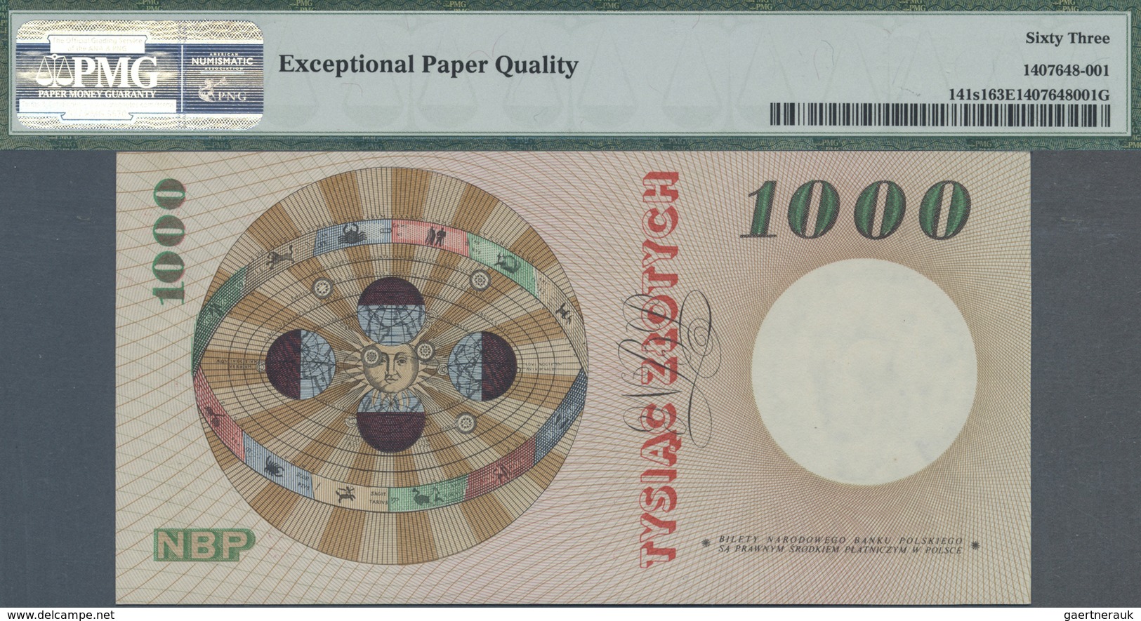 Poland / Polen: 1000 Zlotych 1962 Specimen P. 141s1, PMG Graded: 63 Choice UNC EPQ. - Poland