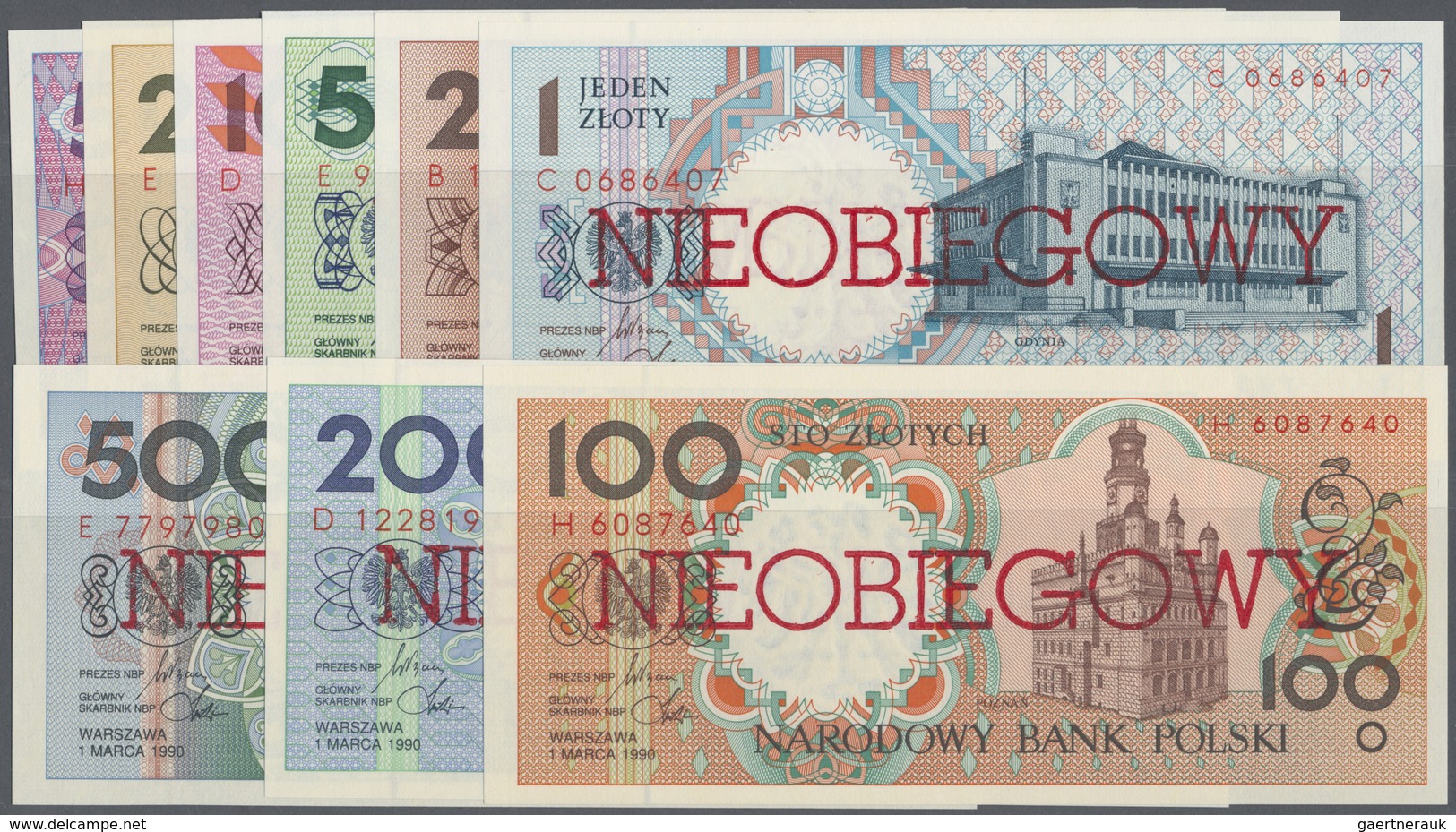Poland / Polen: Complete Set With 9 Banknotes Of The Not Issued Series From 1990 With 1, 2, 5, 10, 2 - Poland