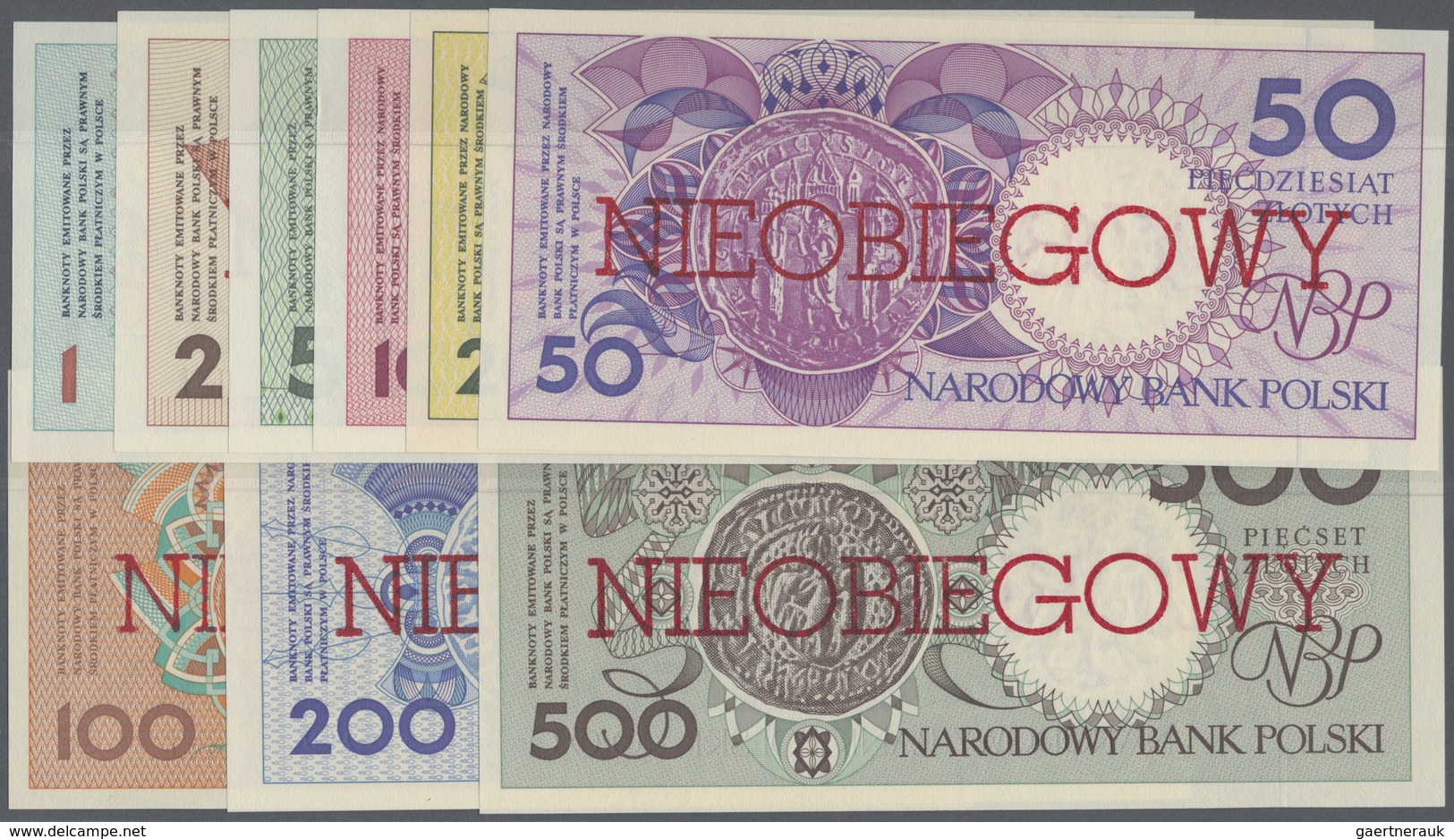 Poland / Polen: Complete Set With 9 Banknotes Of The Not Issued Series From 1990 With 1, 2, 5, 10, 2 - Poland