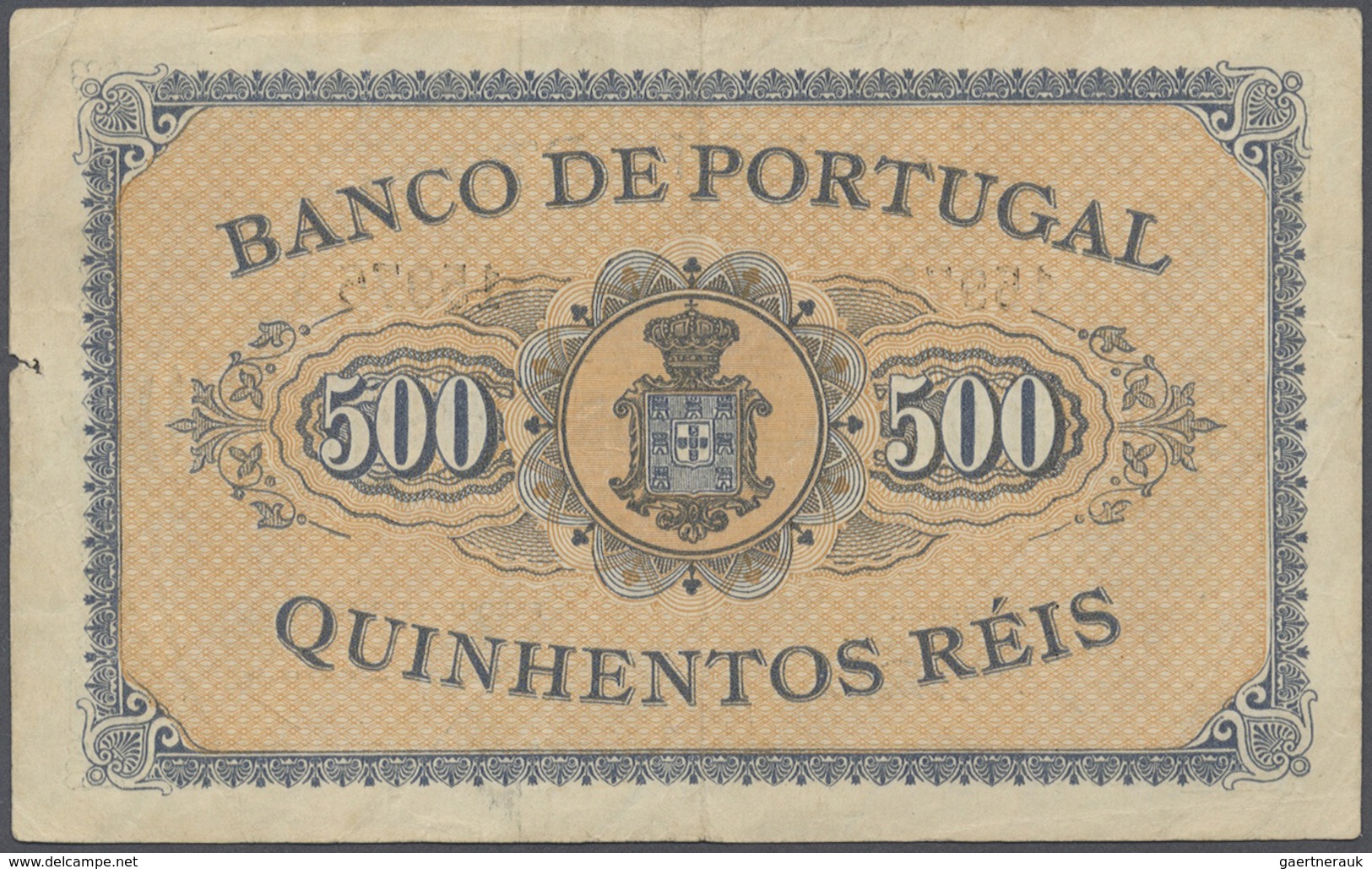 Portugal: 500 Reis 1891 P. 65, Center Fold, Staining At Upper Border On Front, A Tiny Damage At Righ - Portugal