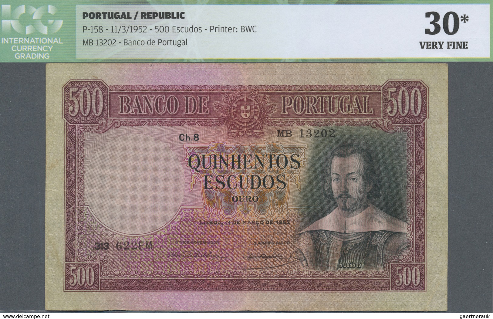 Portugal: 500 Escudos 1952, P.158, Lightly Toned Paper With Vertical Fold At Center And Some Other C - Portugal