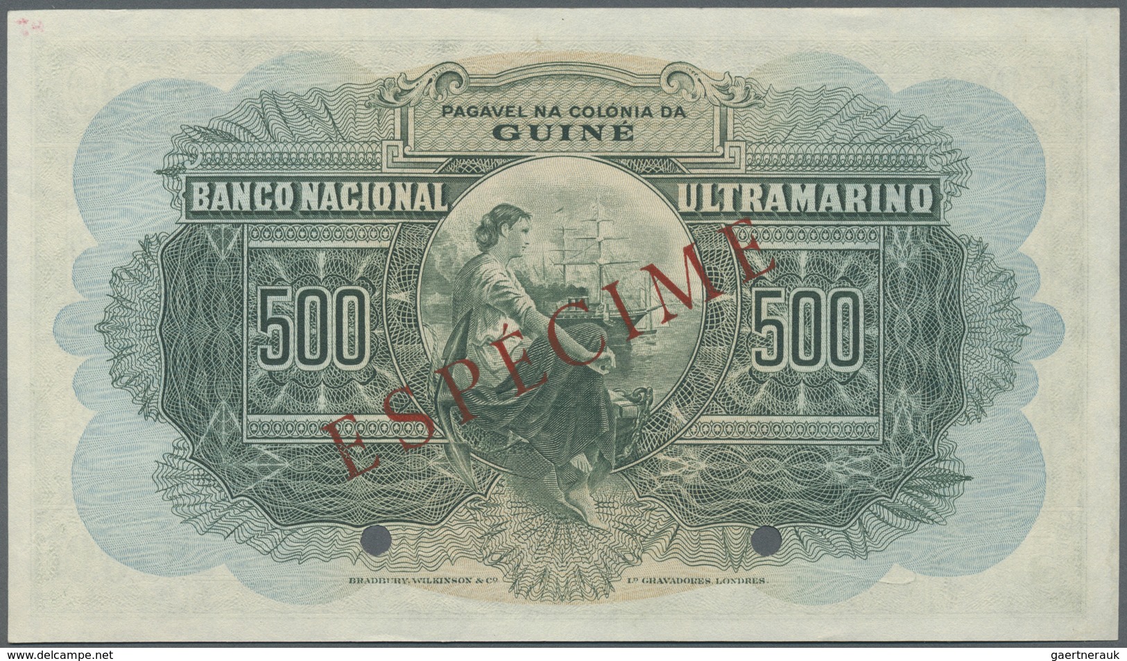 Portuguese Guinea  / Portugiesisch Guinea: 500 Escuods 1947 Specimen P. 36s, 2 Cancellation Holes, W - Guinea