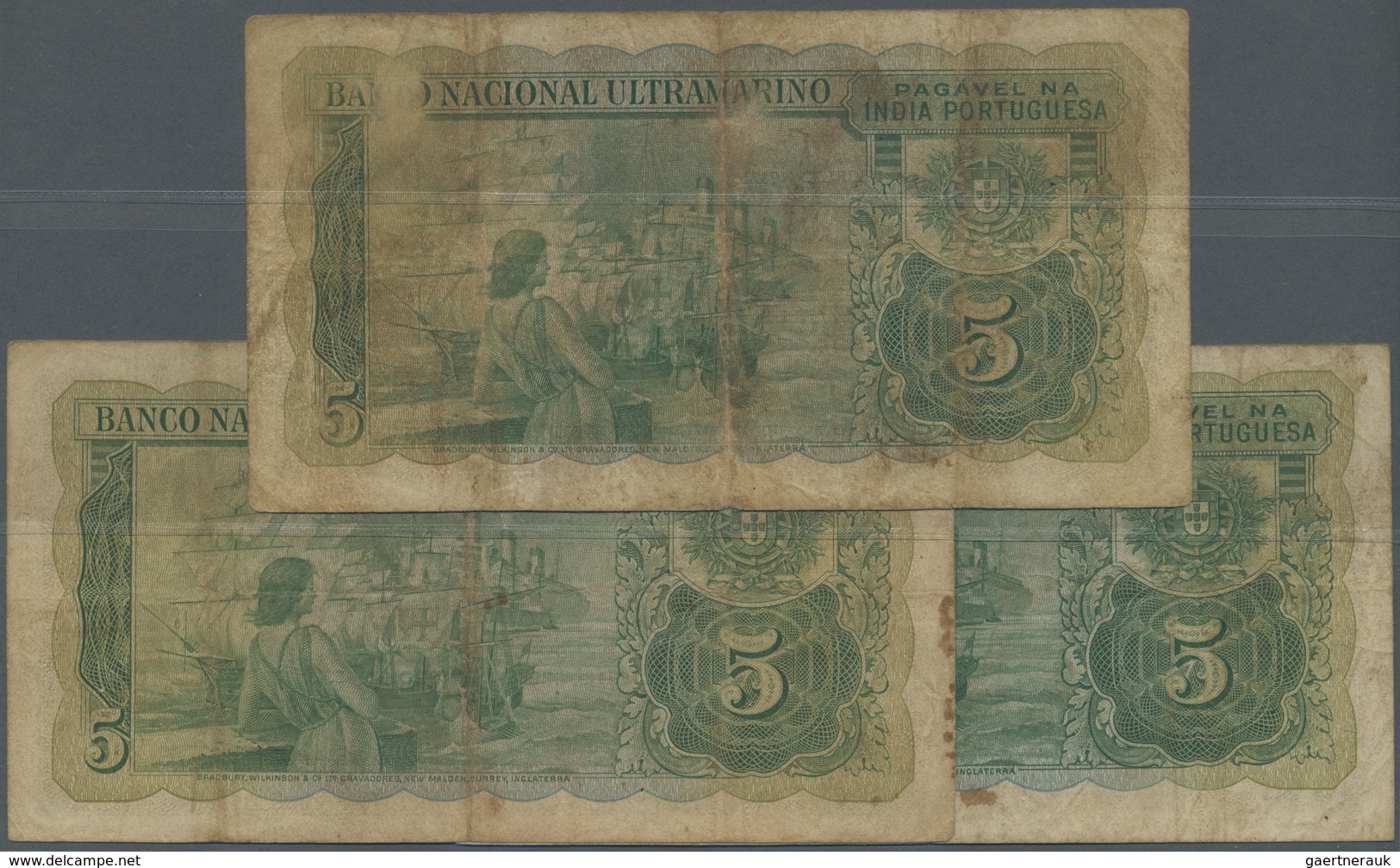 Portuguese India / Portugiesisch Indien: Set Of 3 Notes 5 Rupias 1945 All With Different Signatures - India