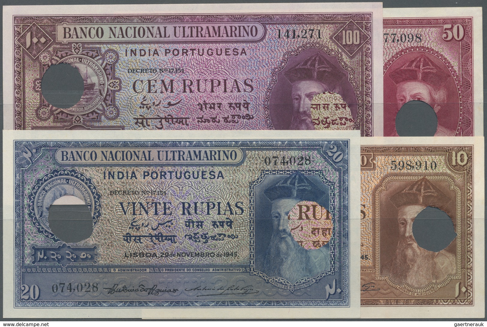 Portuguese India / Portugiesisch Indien: Set In Rare Top Grade Containing 10, 20, 50 And 100 Rupias - India