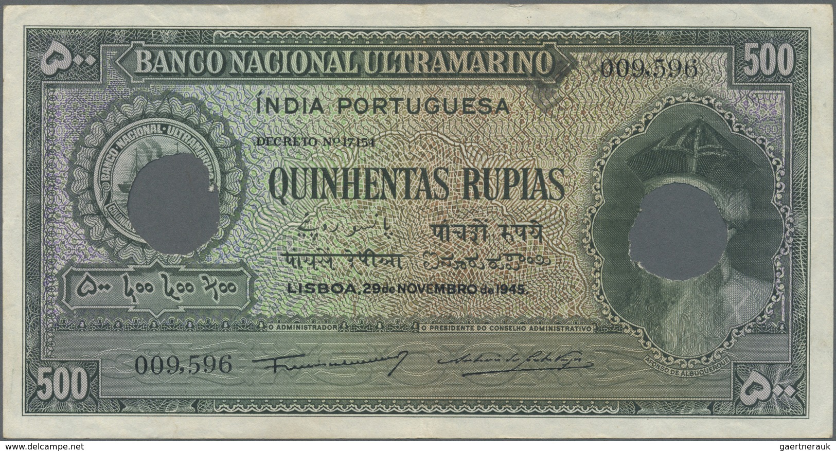 Portuguese India / Portugiesisch Indien: Set Of 2 Notes Rare Denomination Of This Series 500 Rupias - India