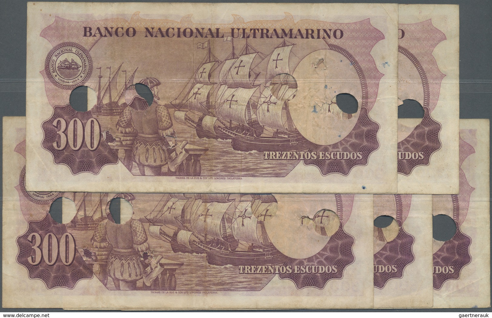 Portuguese India / Portugiesisch Indien: Set Of 5 Notes 300 Escudos 1959 Hole Cancelled P. 44, All W - India
