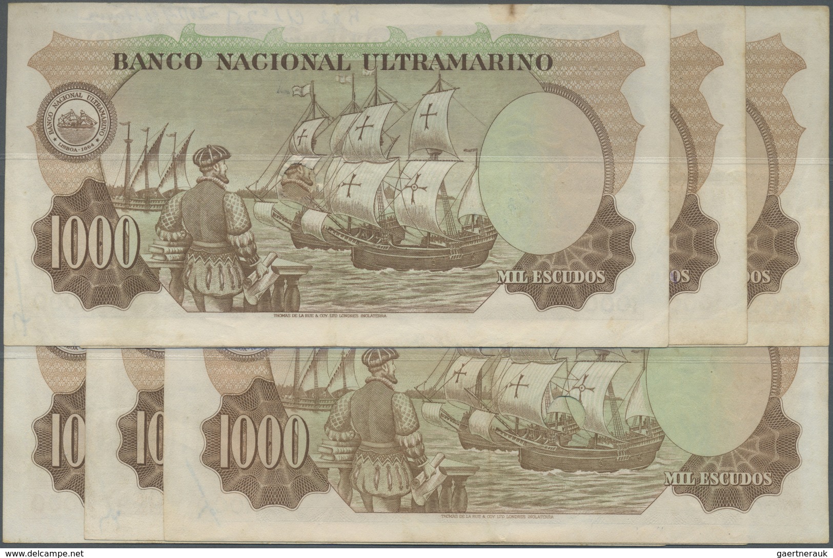 Portuguese India / Portugiesisch Indien: Set Of 6 Notes 1000 Escudos 1959 P. 46 Hole Cancelled, With - India