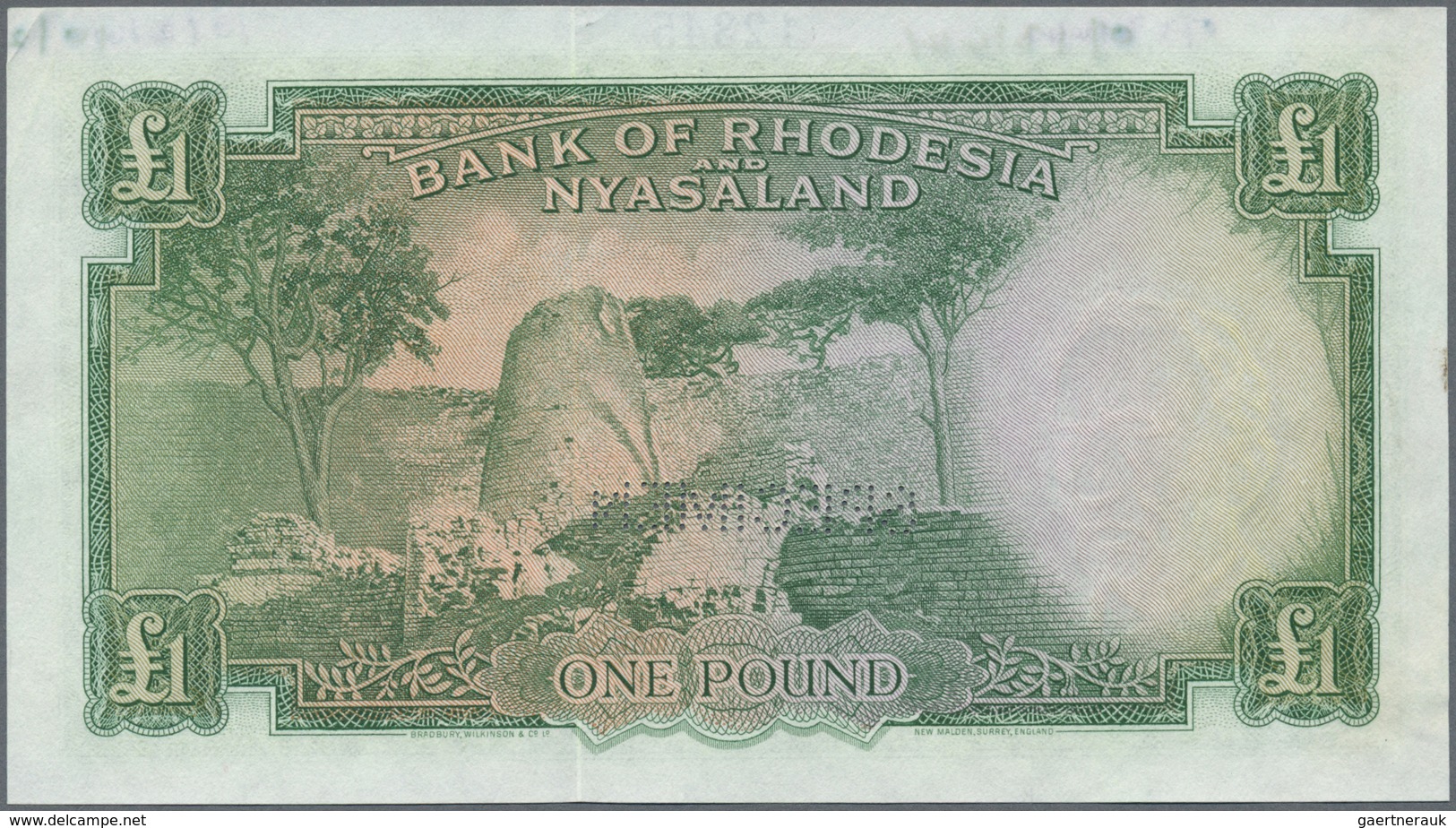 Rhodesia & Nyasaland: 1 Pound January 25th 1961 SPECIMEN, P.21bs With Perforation Specimen At Lower - Rhodesien