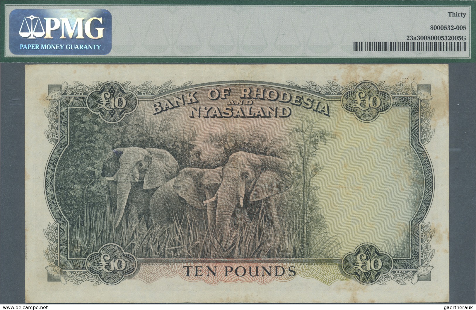 Rhodesia & Nyasaland: 10 Pounds 1959 P. 23a, Rare Note, PMG Graded 30 VF. - Rhodesien