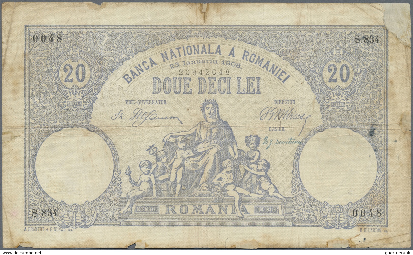 Romania / Rumänien: Banca Naţională A României 20 Lei January 23rd 1908, P.16 In Almost Well Worn Co - Romania
