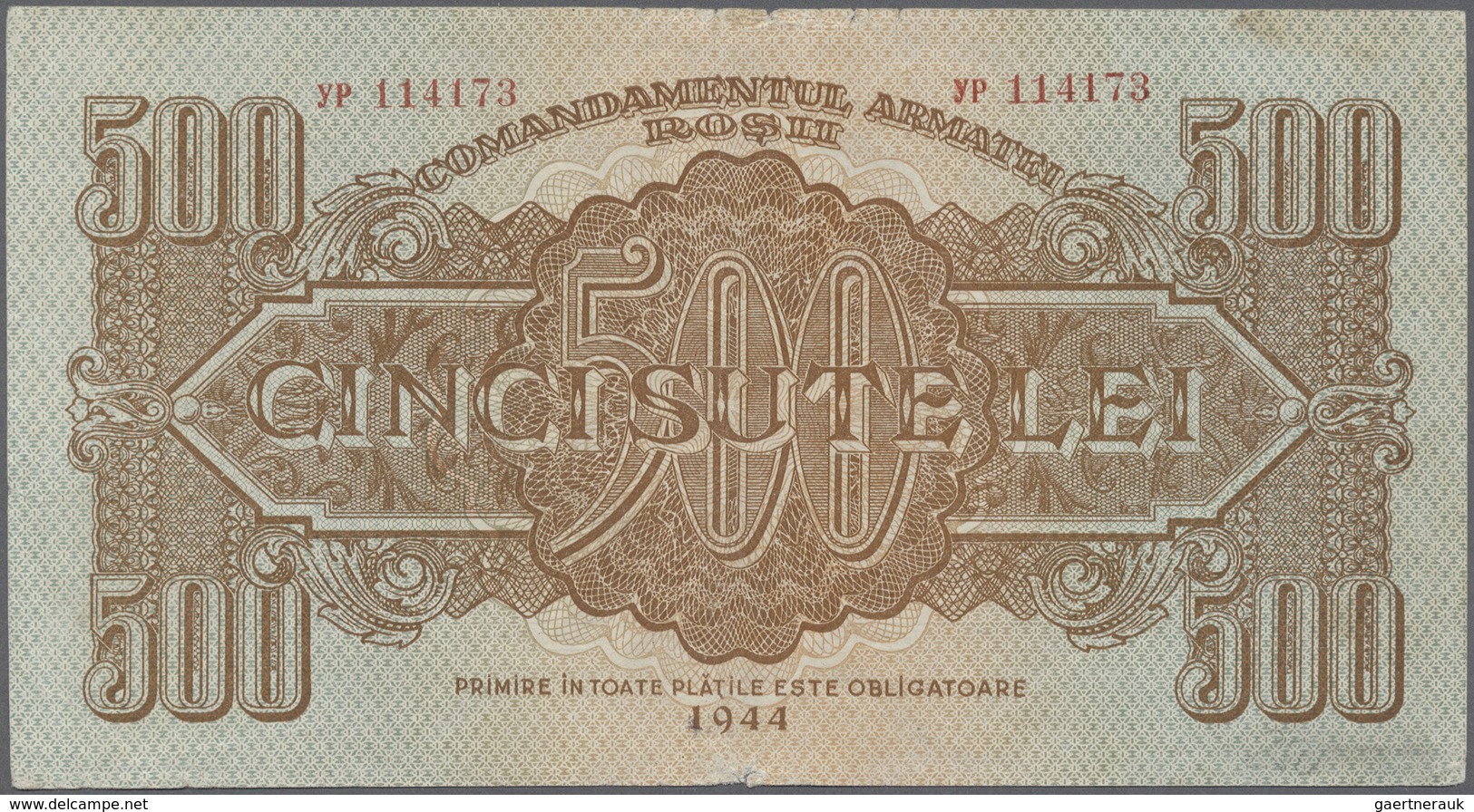 Romania / Rumänien: 500 Lei 1944 P. M14, Rare Note, Center Fold And Handling In Paper, Borders At Up - Romania