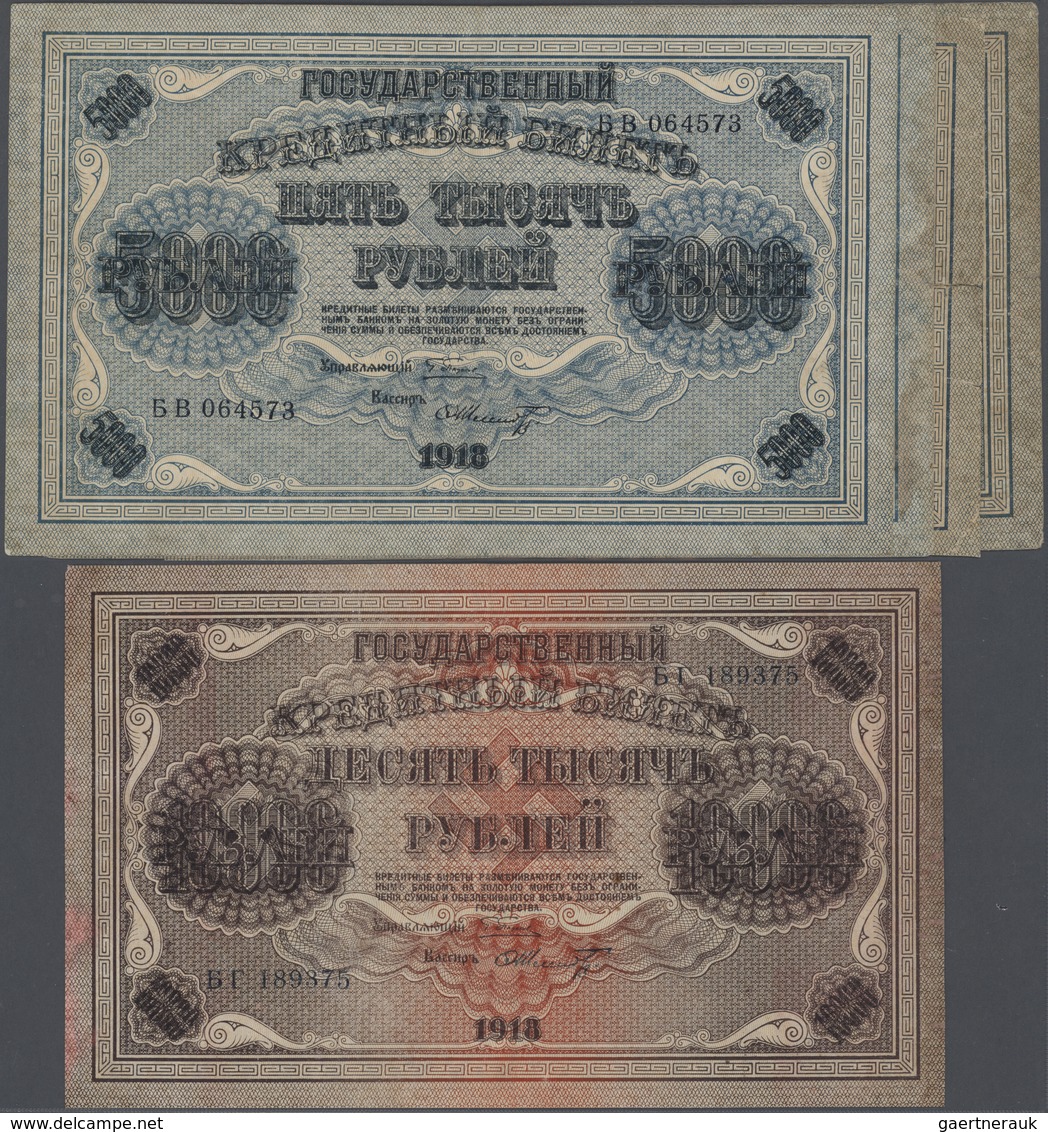 Russia / Russland: Set With 3 X 5000 Rubles And 10.000 Rubles 1918 Of The State Treasury Notes 1918 - Russland
