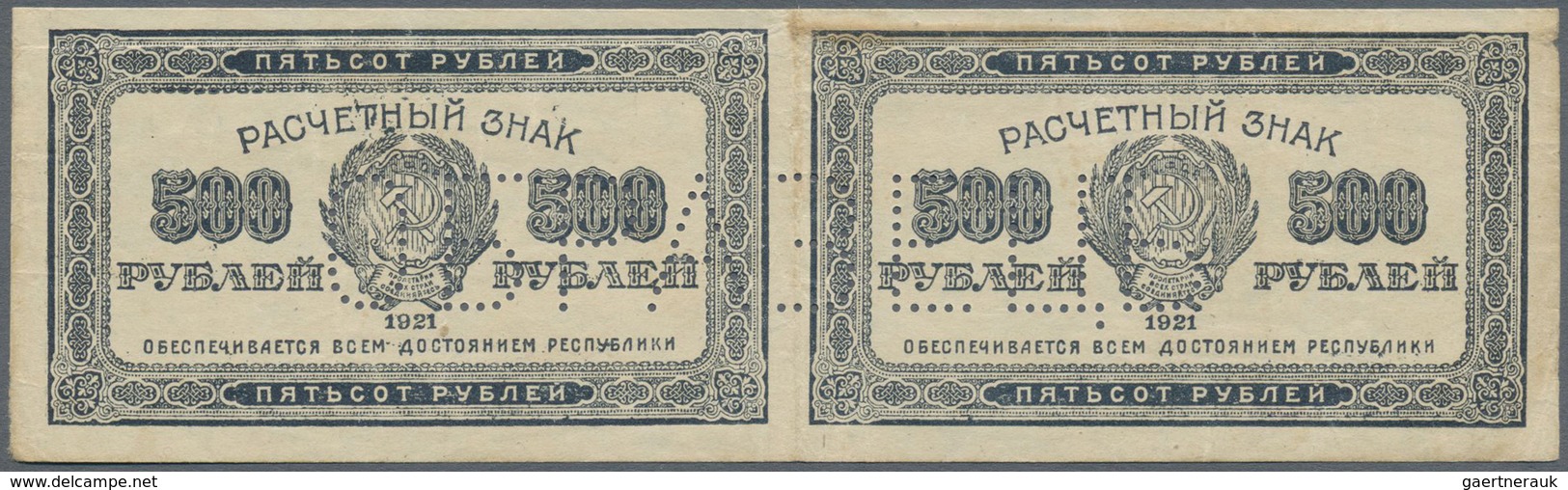 Russia / Russland: 500 Rubles 1921, P.111s, Pair Of 2 Uncut With "SPECIMEN" Perforation In Condition - Russland