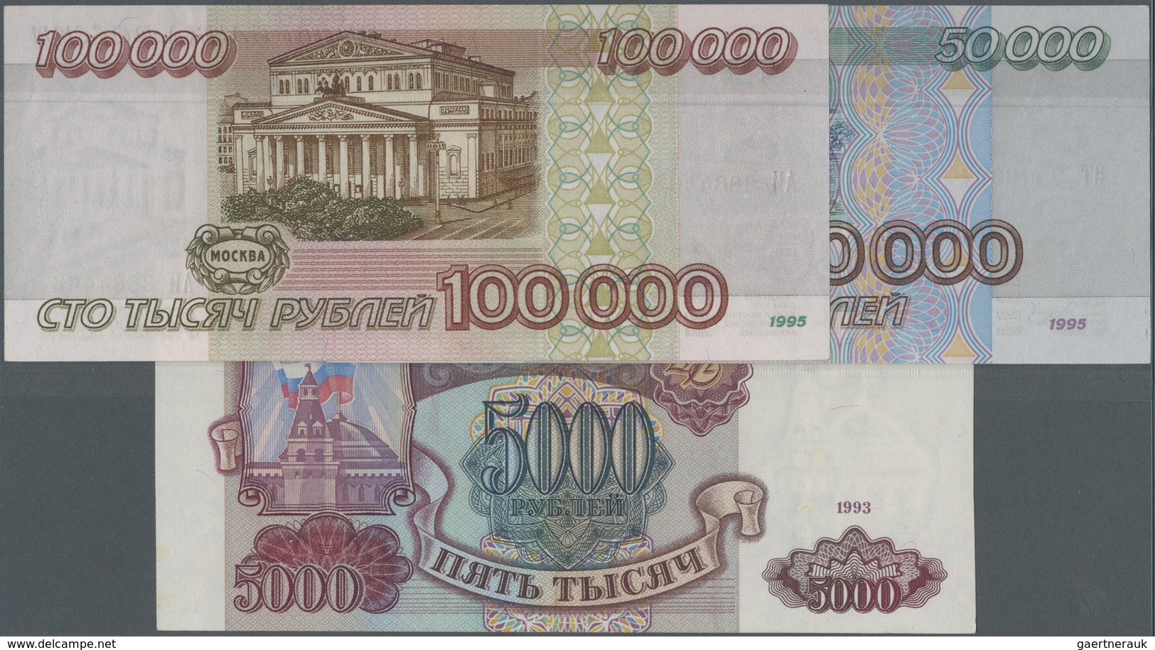 Russia / Russland: Set Of 3 Notes Containing 5000, 50.000 And 100.000 Rubles 1993/1995 P. 258a, 264, - Russia