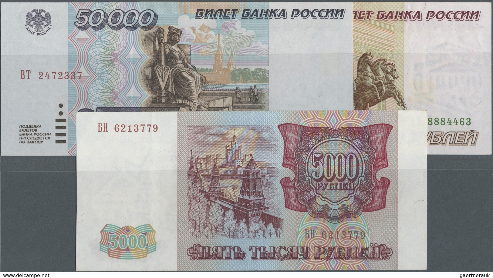 Russia / Russland: Set Of 3 Notes Containing 5000, 50.000 And 100.000 Rubles 1993/1995 P. 258a, 264, - Russia