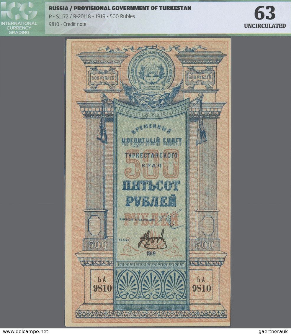 Russia / Russland: Provisional Government Of Turkestan 500 Rubles 1919, P.S1172, Almost Perfect With - Russia
