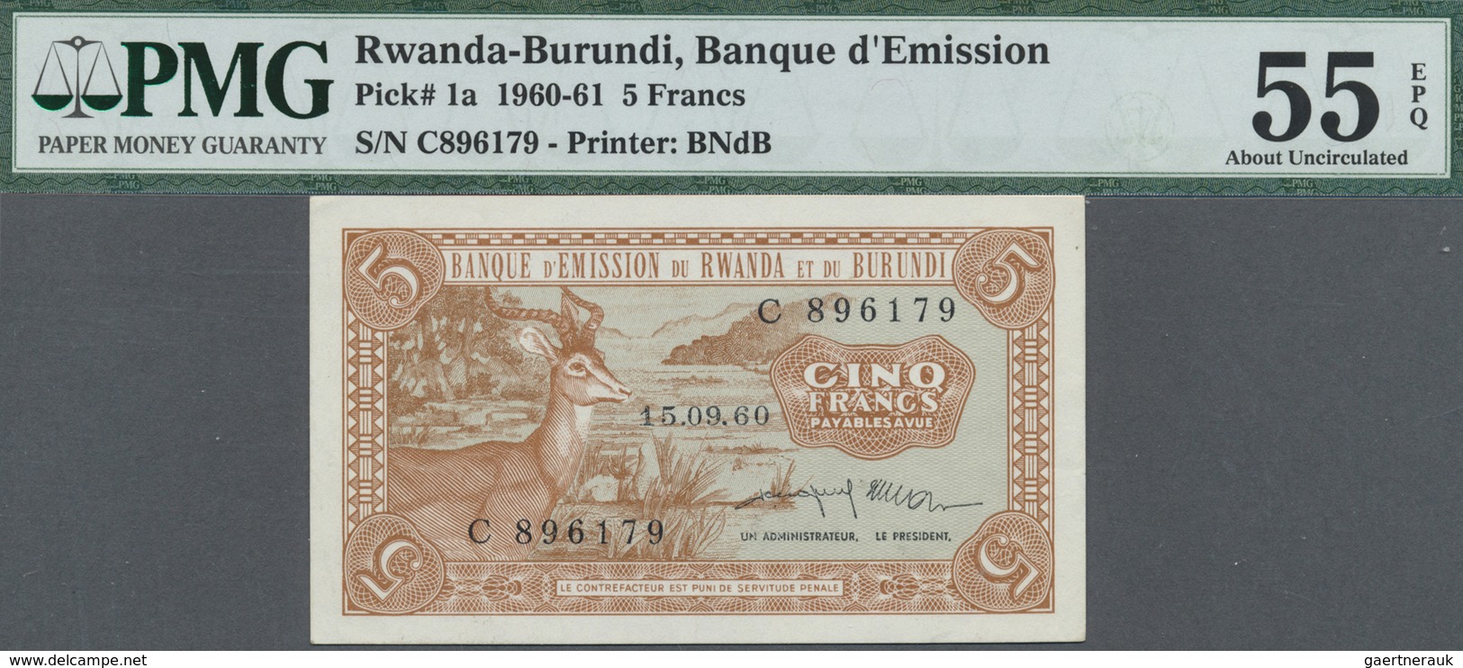 Rwanda-Burundi / Ruanda-Burundi: Banque D'Émission Du Rwanda Et Du Burundi 5 Francs 1960, P.1a With - Ruanda-Urundi