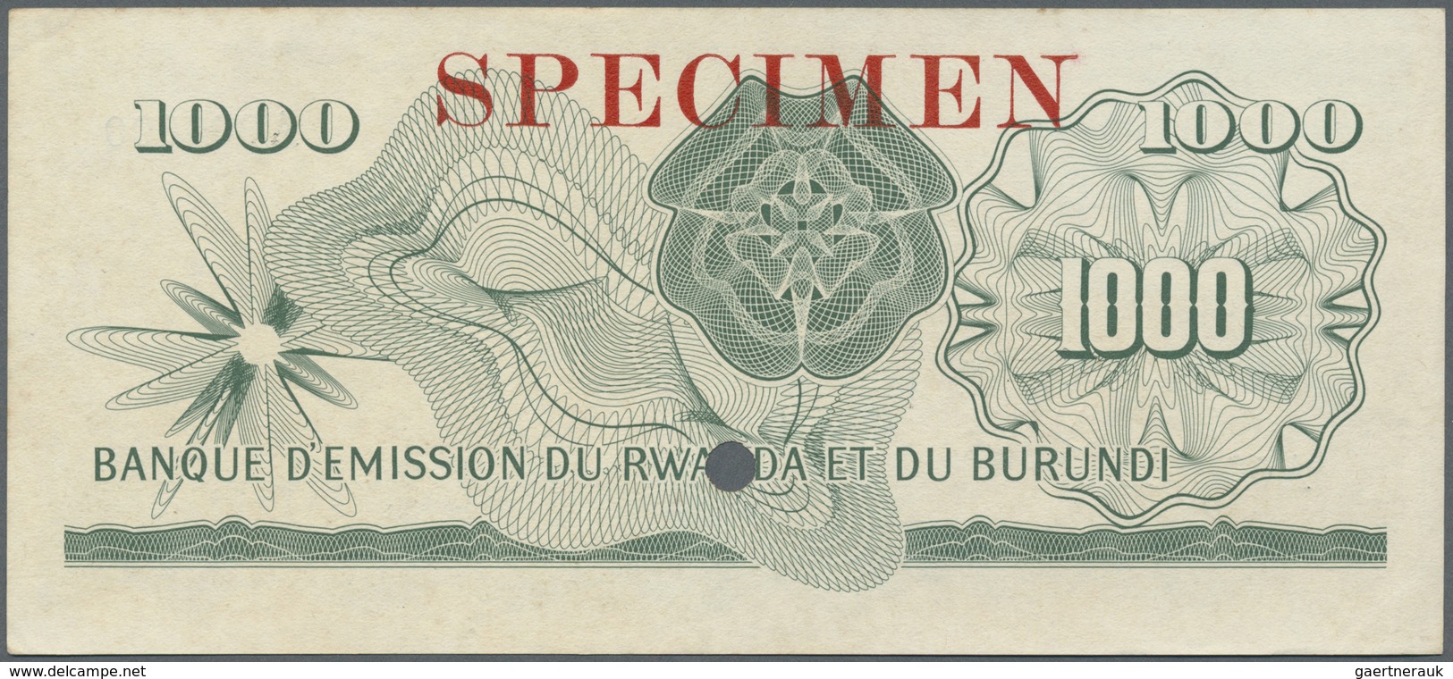 Rwanda-Burundi / Ruanda-Burundi: 1000 Francs 1960 Specimen P. 7s, With Cancellation Hole And Red Spe - Ruanda-Urundi