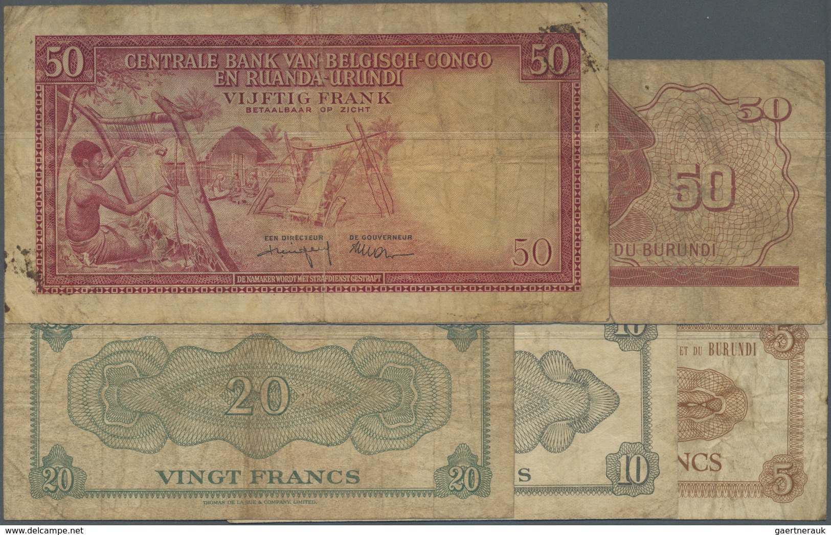 Rwanda-Burundi / Ruanda-Burundi: Set Of 4 Notes Rwanda Burundi P. 1-4 In Used Condition With Stains - Ruanda-Urundi