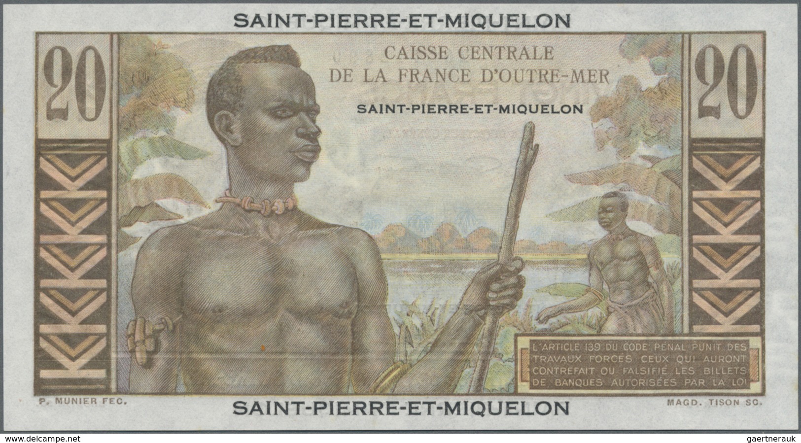 Saint Pierre & Miquelon:  Caisse Centrale De La France D'Outre-Mer 20 Francs ND(1947), P.20 In Excel - Other & Unclassified