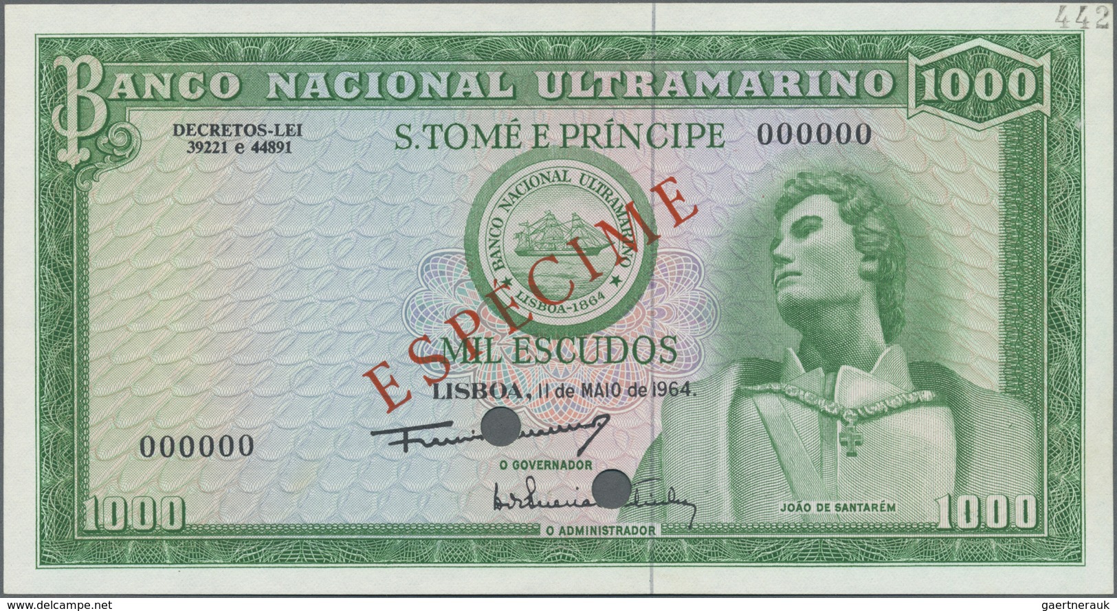 Saint Thomas & Prince / Sao Tome E Principe: 1000 Escudos 1964 SPECIMEN, P.40s In Perfect UNC Condit - Sao Tome And Principe