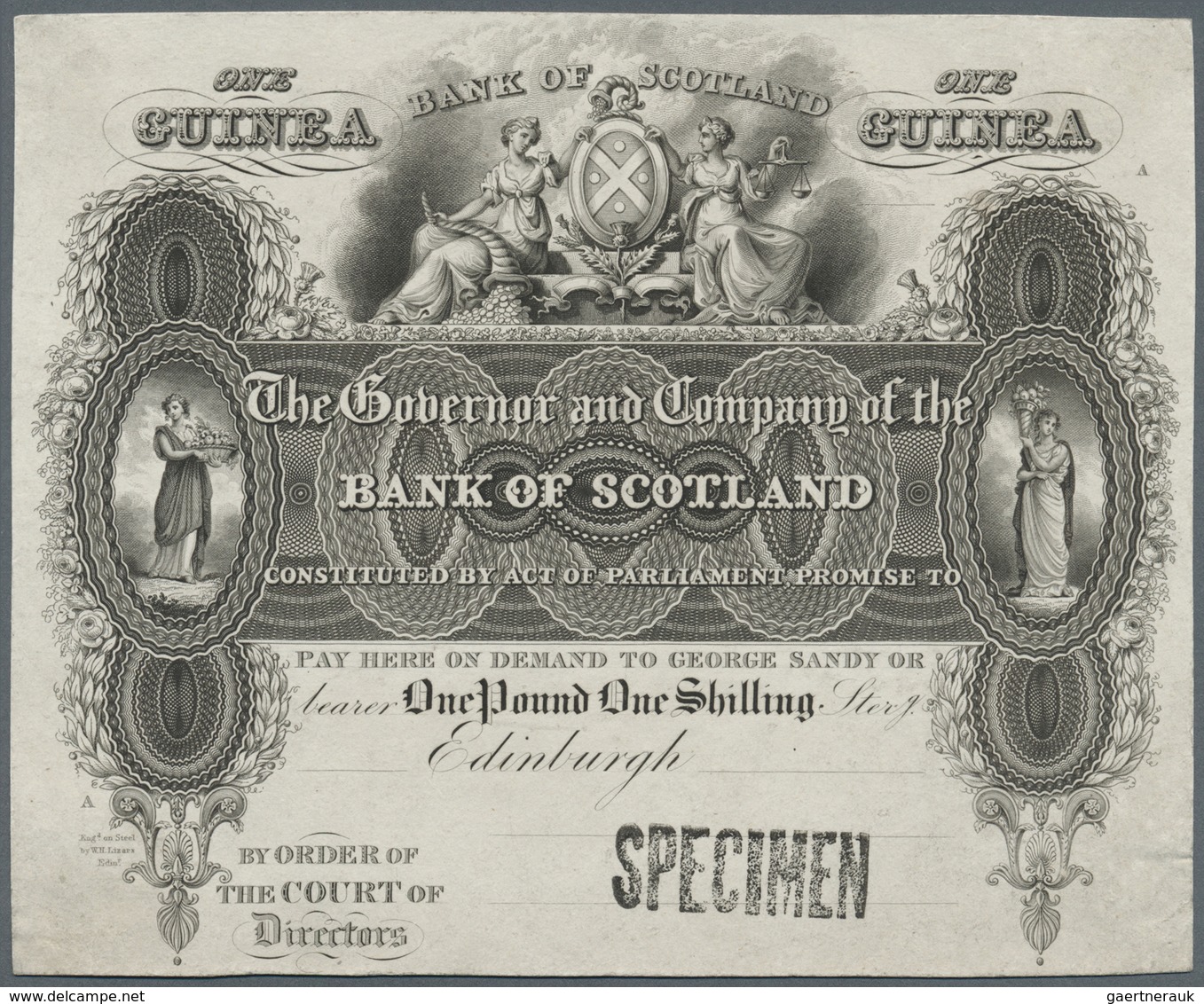 Scotland / Schottland: 1 Guinea ND(1825) Proof Print On Card P. 47p, Stamped "Specimen" At Lower Bor - Other & Unclassified