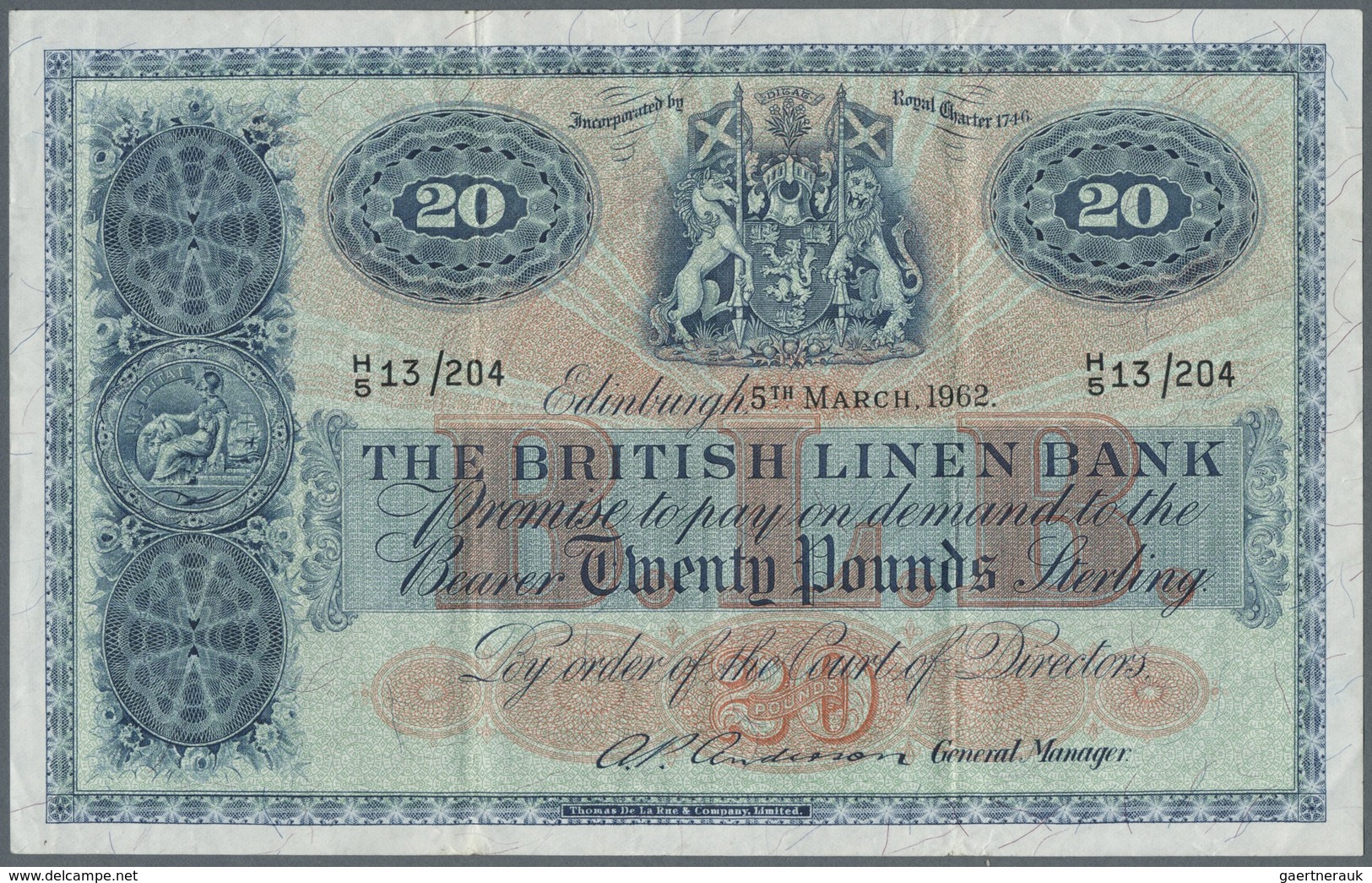 Scotland / Schottland: The British Linen Bank 20 Pounds 1962 P. 164, 3 Vertical Folds An Various Han - Other & Unclassified