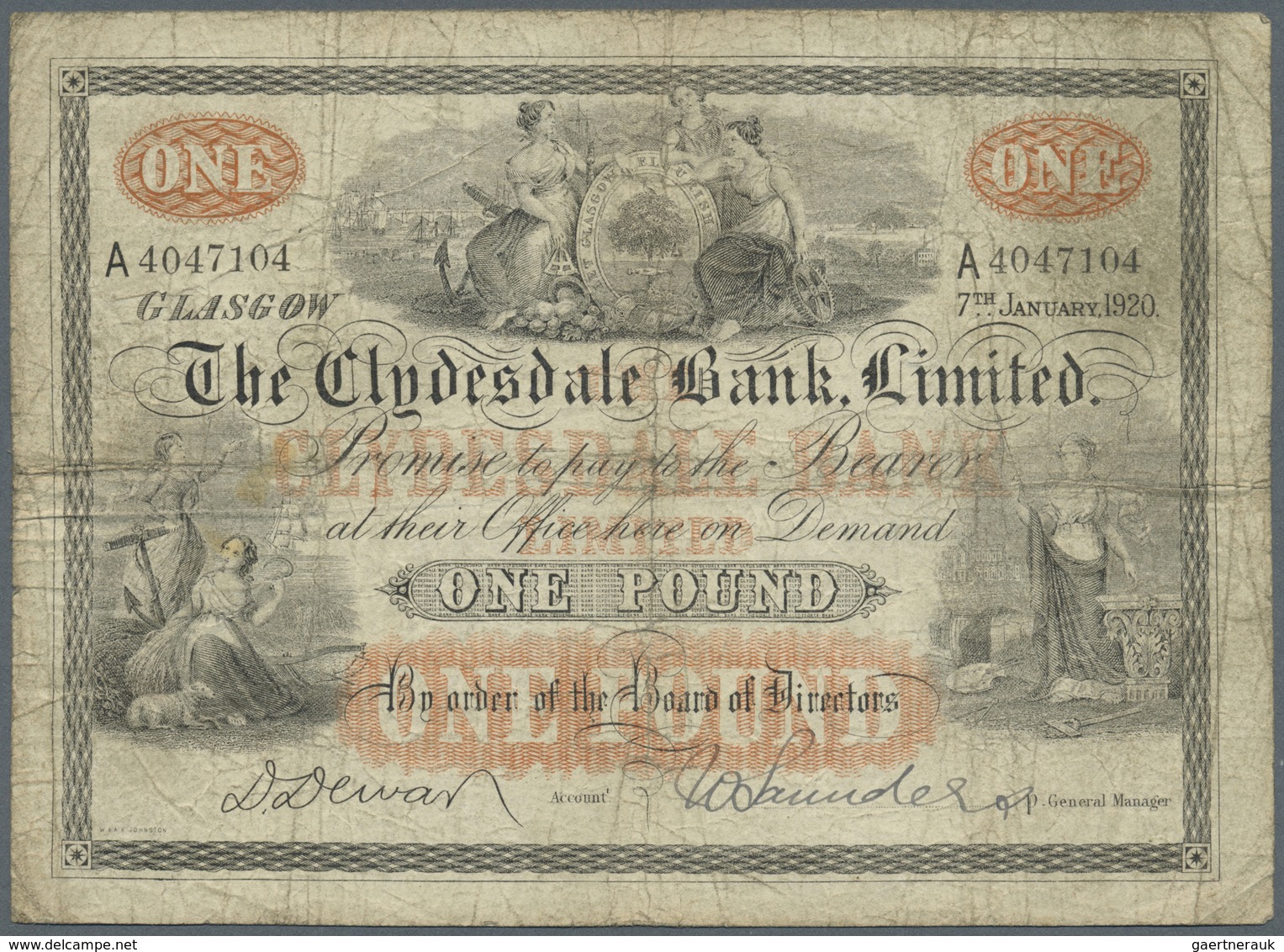 Scotland / Schottland: The Clydesdale Bank 1 Pound 1920 P. 181b, Stronger Used With Several Folds An - Other & Unclassified