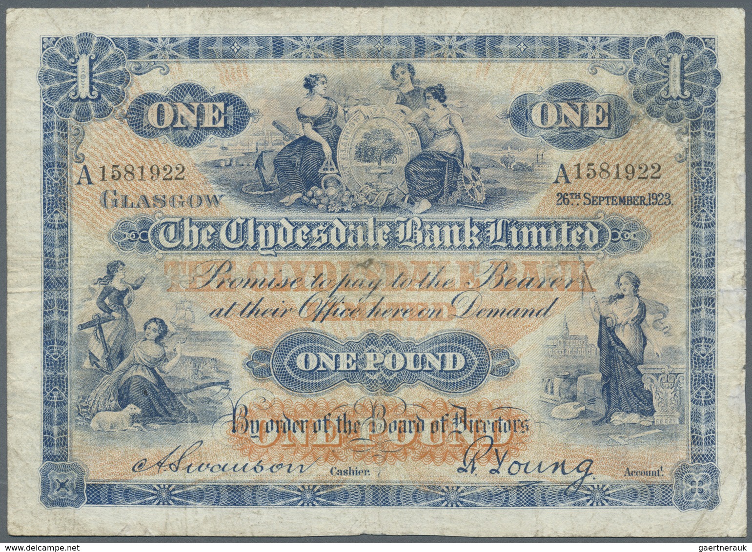 Scotland / Schottland: The Clydesdale Bank 1 Pound 1923 P. 185, Very Strong Center And Horizontal Fo - Other & Unclassified