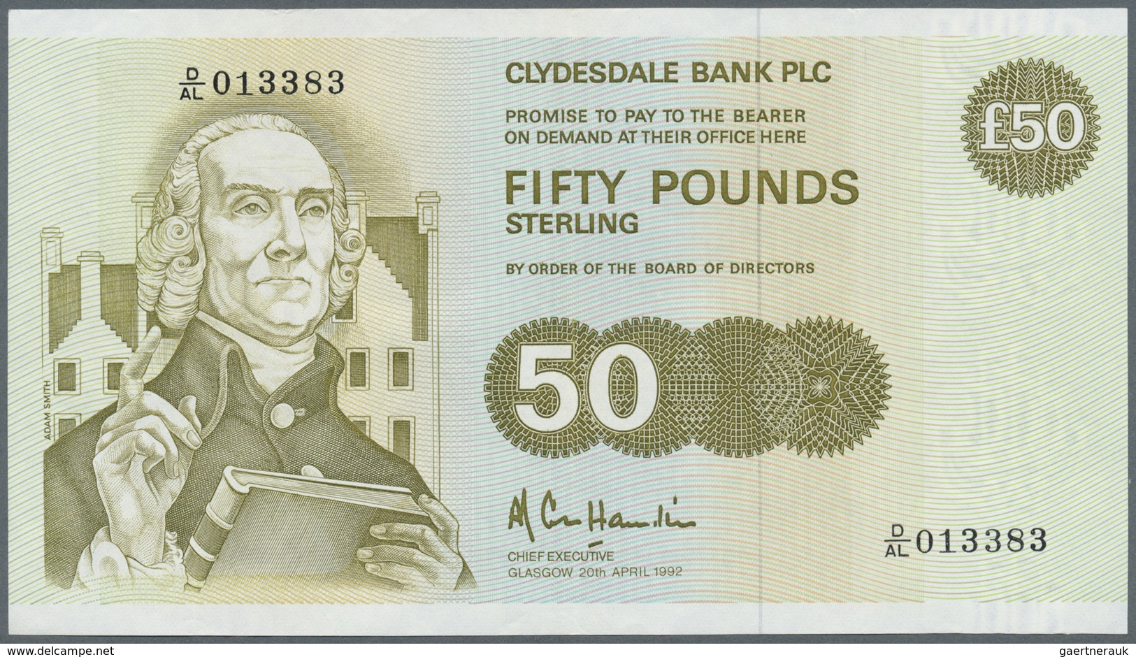 Scotland / Schottland: Clydesdale Bank PLC 50 Pounds 1992 P. 222, Only Light Vertical Folds, No Othe - Autres & Non Classés