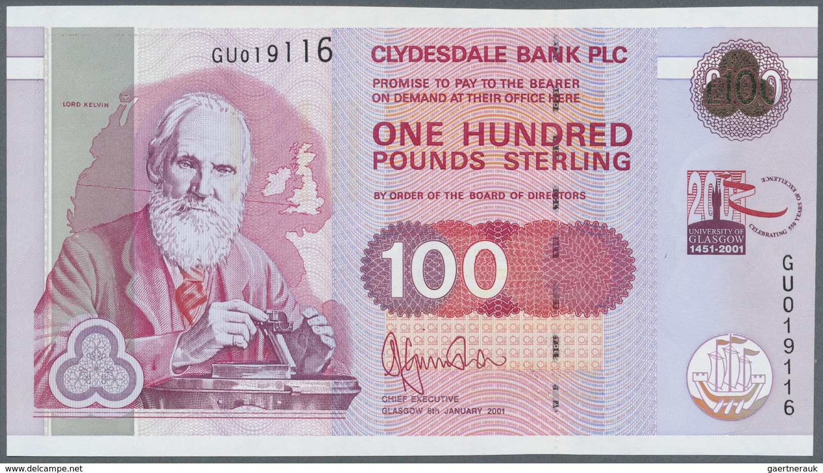 Scotland / Schottland: Clydesdale Bank PLC 100 Pounds 2001 P. 229D, Only One Very Very Light Dint At - Other & Unclassified
