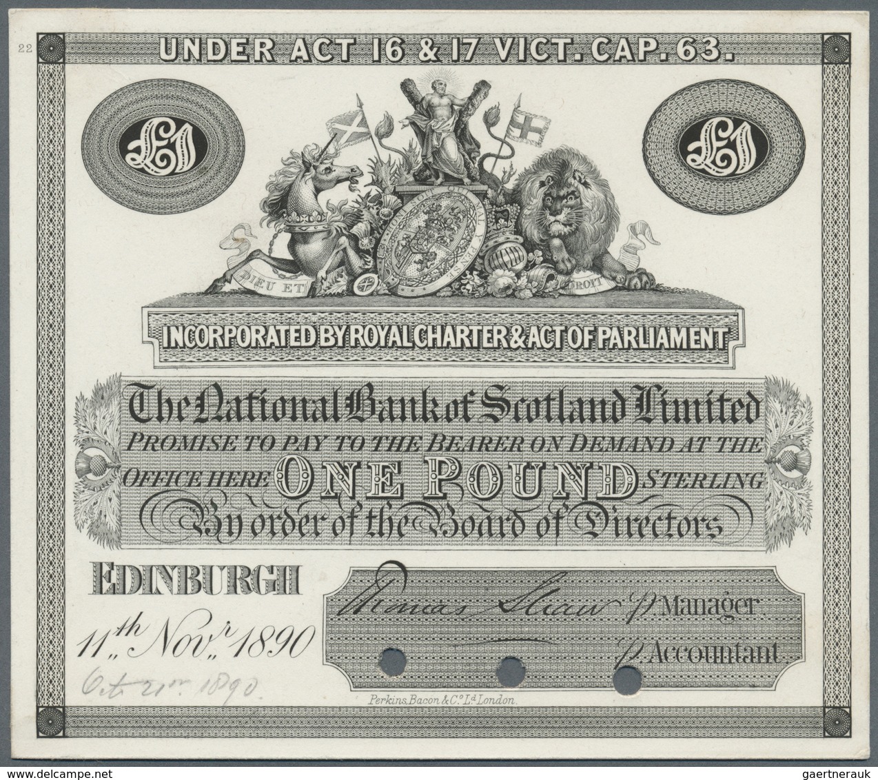 Scotland / Schottland: The National Bank Of Scotland Limited 1 Pound 1890 Proof P. 236p, Printed On - Other & Unclassified