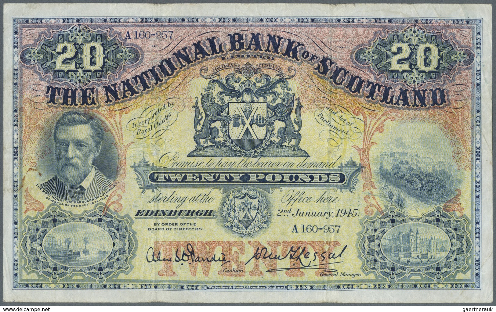 Scotland / Schottland: The National Bank Of Scotland Limited 20 Pounds 1945 P. 260c, 2 Stronger Vert - Other & Unclassified