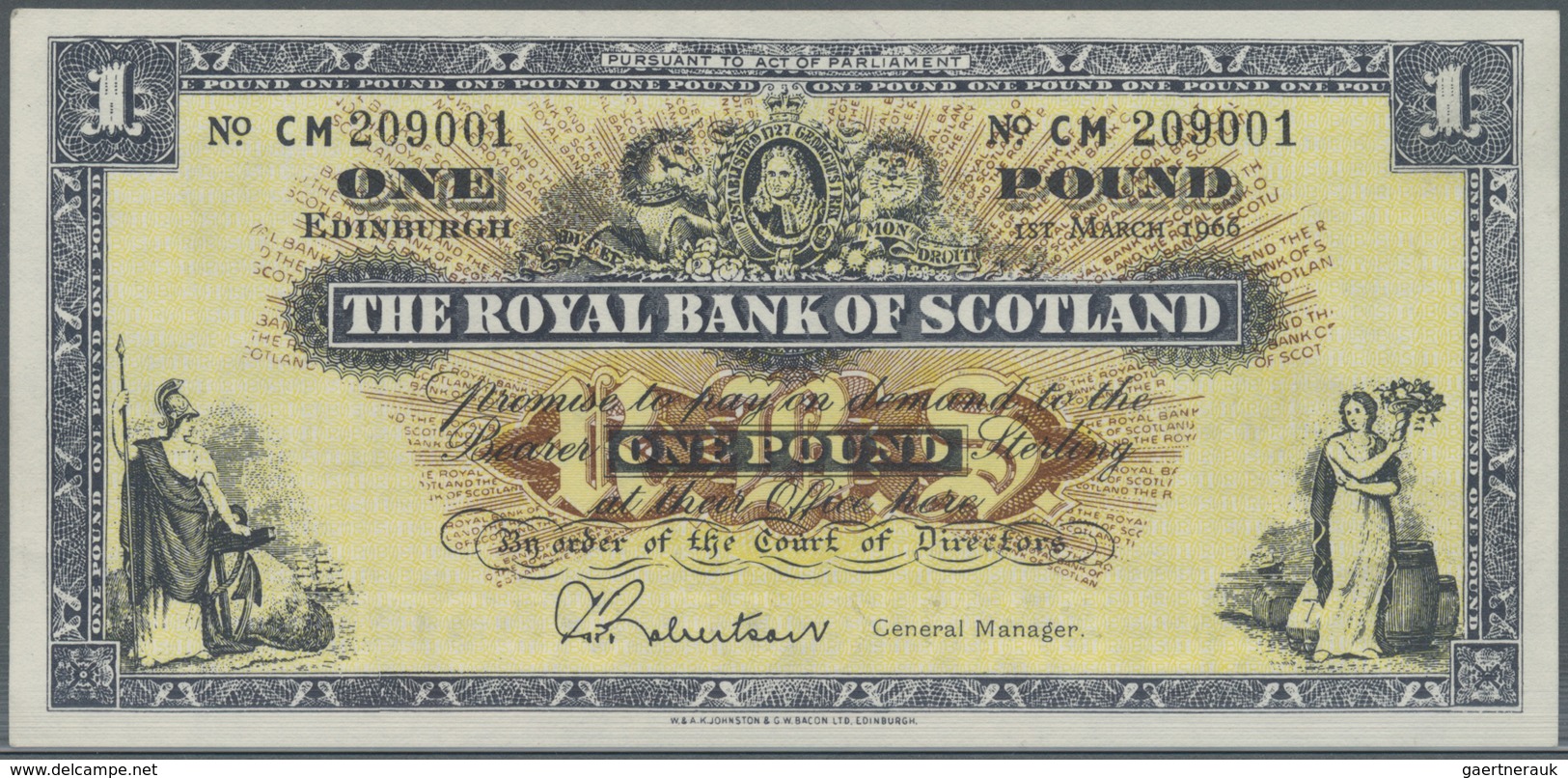 Scotland / Schottland: 1 Pound 1966 P. 325b, One Light Dint At Right, Otherwise Perfect, Condition: - Other & Unclassified