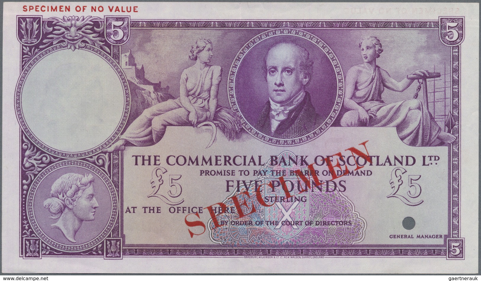 Scotland / Schottland: 5 Pounds ND(1949-57) Specimen P. S333s, Light Center Fold And Light Handling - Other & Unclassified