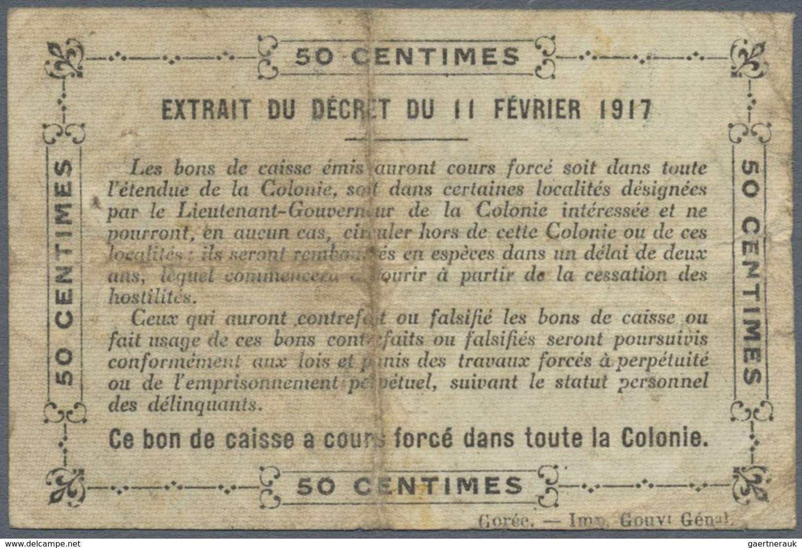 Senegal: 0,50 Franc L.1917 Gouvernement Général De L'Afrique Occidentale Française, P.1b, Toned Pape - Senegal