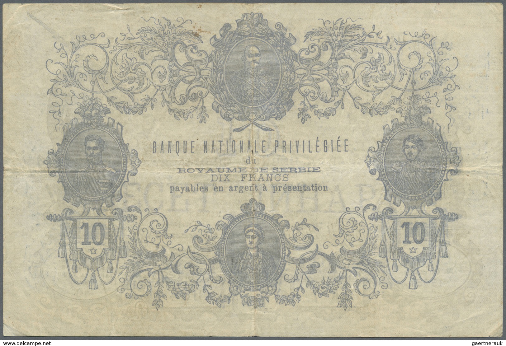 Serbia / Serbien: 10 Dinara 1885, P.6, Nice Used Condition With Vertical And Horizontal Bend, Tiny T - Serbia