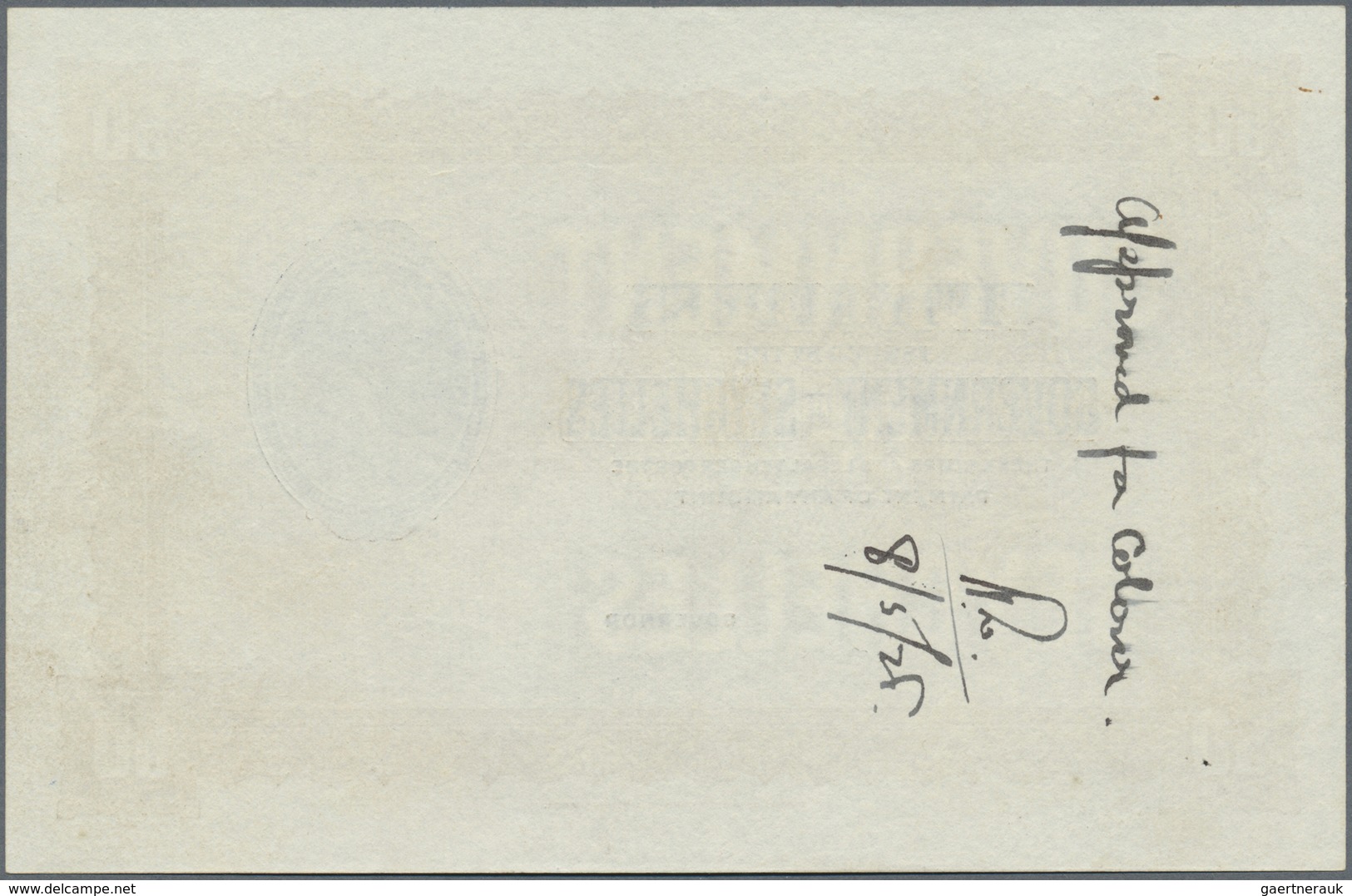 Seychelles / Seychellen: 50 Rupees ND(1928-36) W/o Serial Number And Signature, Proof Or Remainder P - Seychelles