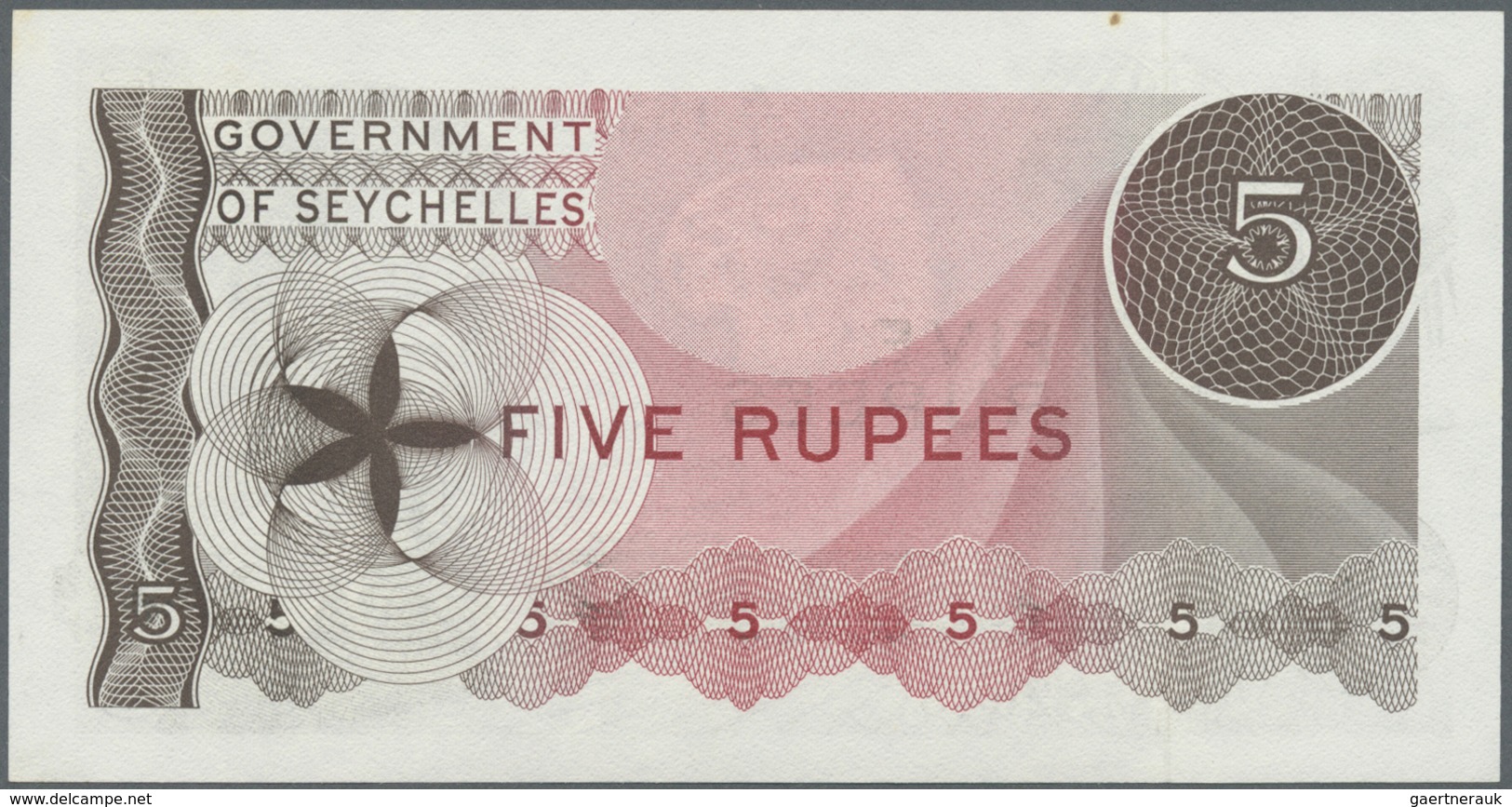 Seychelles / Seychellen: 5 Rupees 1968, P.14 With A Tiny Spot At Upper Margin, Otherwise Perfect. Co - Seychelles
