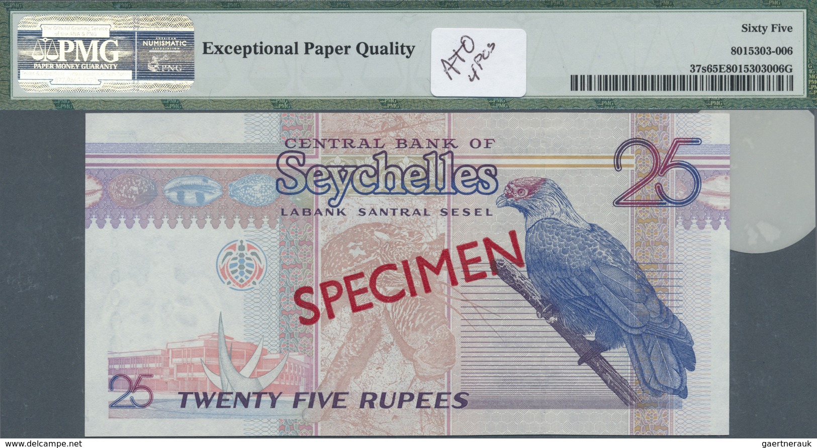 Seychelles / Seychellen: Set Of 4 Specimen Notes Conatining 10 Rupees ND(1998-2010) P. 36s PMG 66 GE - Seychelles