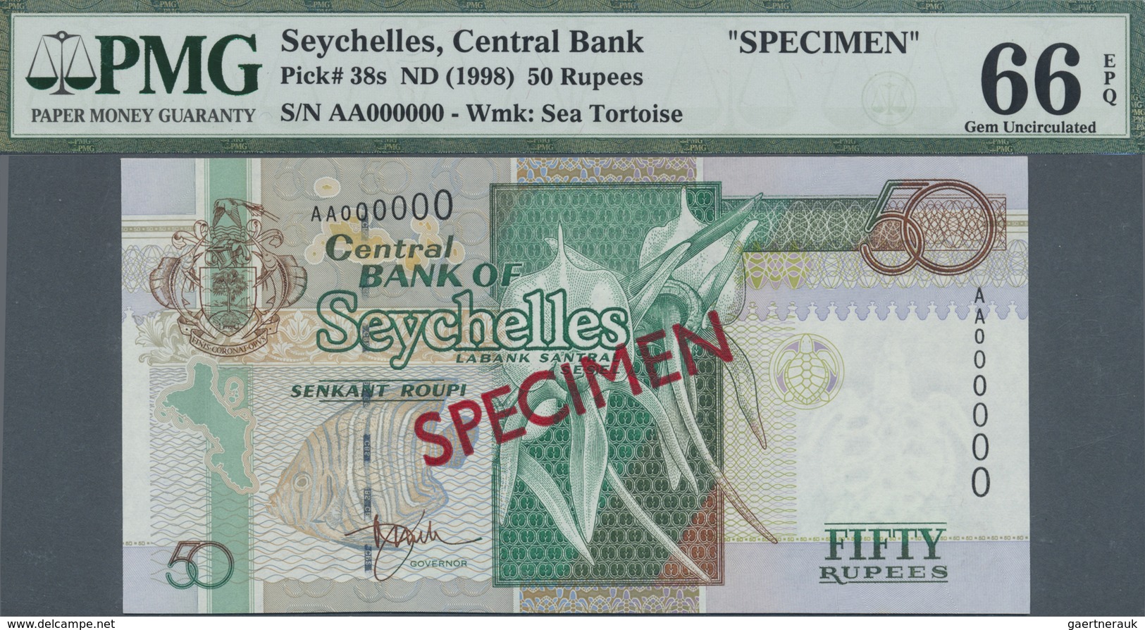 Seychelles / Seychellen: Set Of 4 Specimen Notes Conatining 10 Rupees ND(1998-2010) P. 36s PMG 66 GE - Seychelles