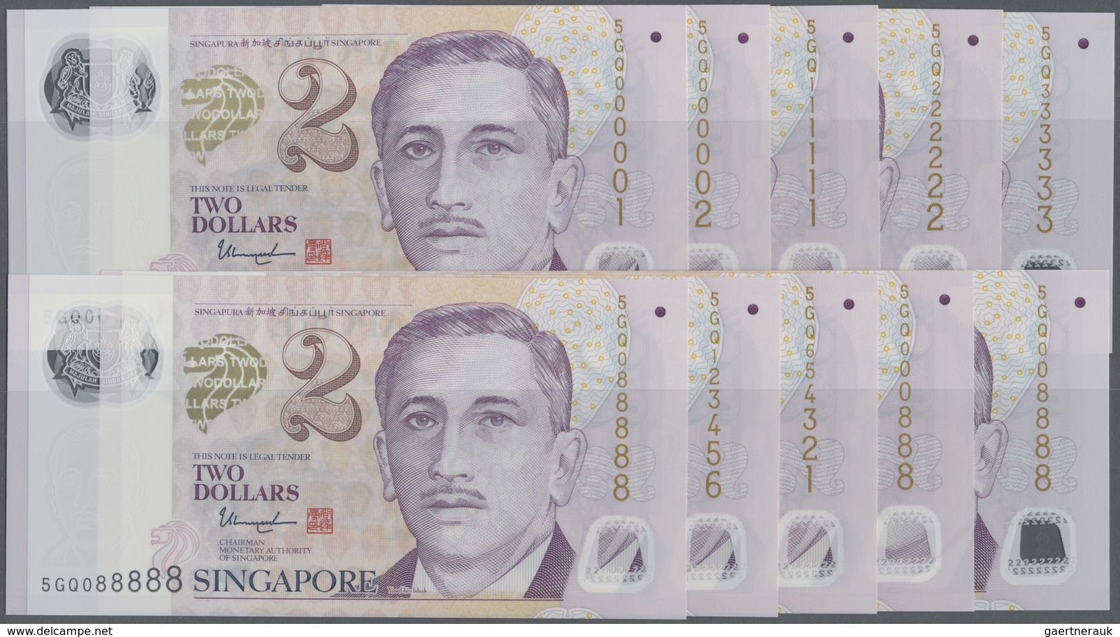 Singapore / Singapur: Set Of 25 Pcs 2 Dollars ND(1999) P. 38, All With Special Numbers, Very Rare, C - Singapore