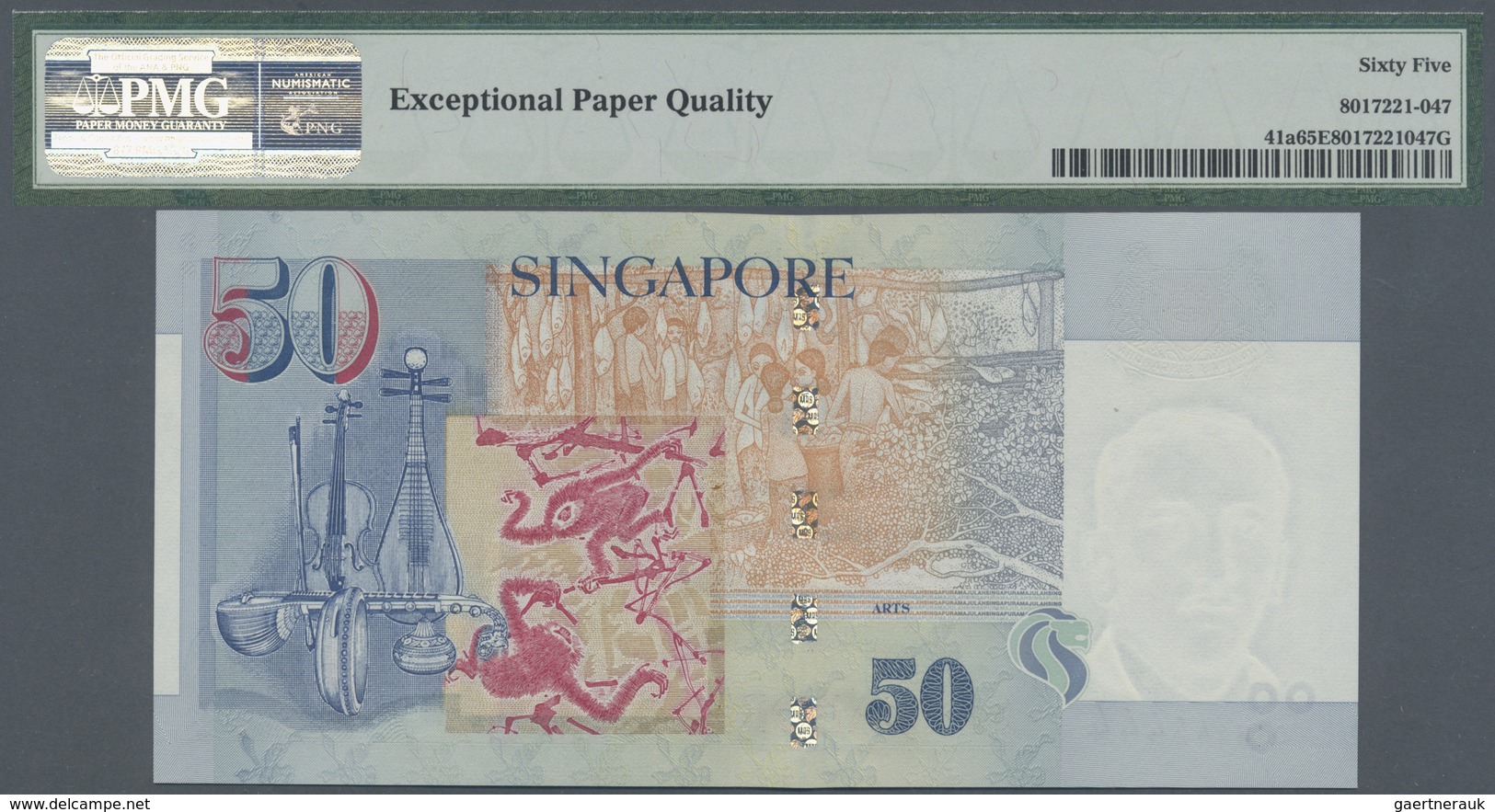 Singapore / Singapur: 50 Dollars ND(1999) P. 41a With Special Serial Number 0JW444444, PMG Graded 65 - Singapore