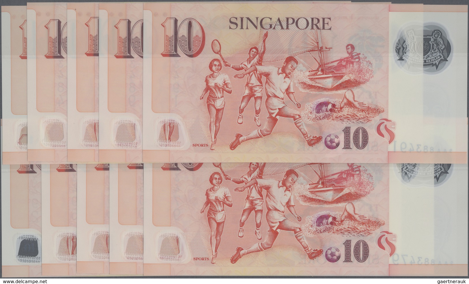 Singapore / Singapur: Set With 10 Banknotes 10 Dollars 2004-2016, P.48a, All With Prefix 9AA In UNC - Singapore