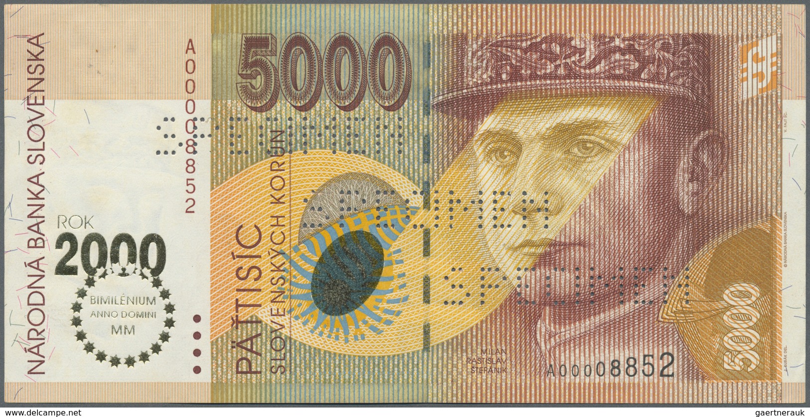 Slovakia / Slovakei: 5000 Korun Commemorative Issue 2000 P. 40s With Regular Serial Number And Speci - Slowakei